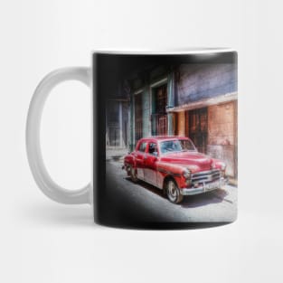 Red Car In Old Havana, Cuba, Oil Painting Mug